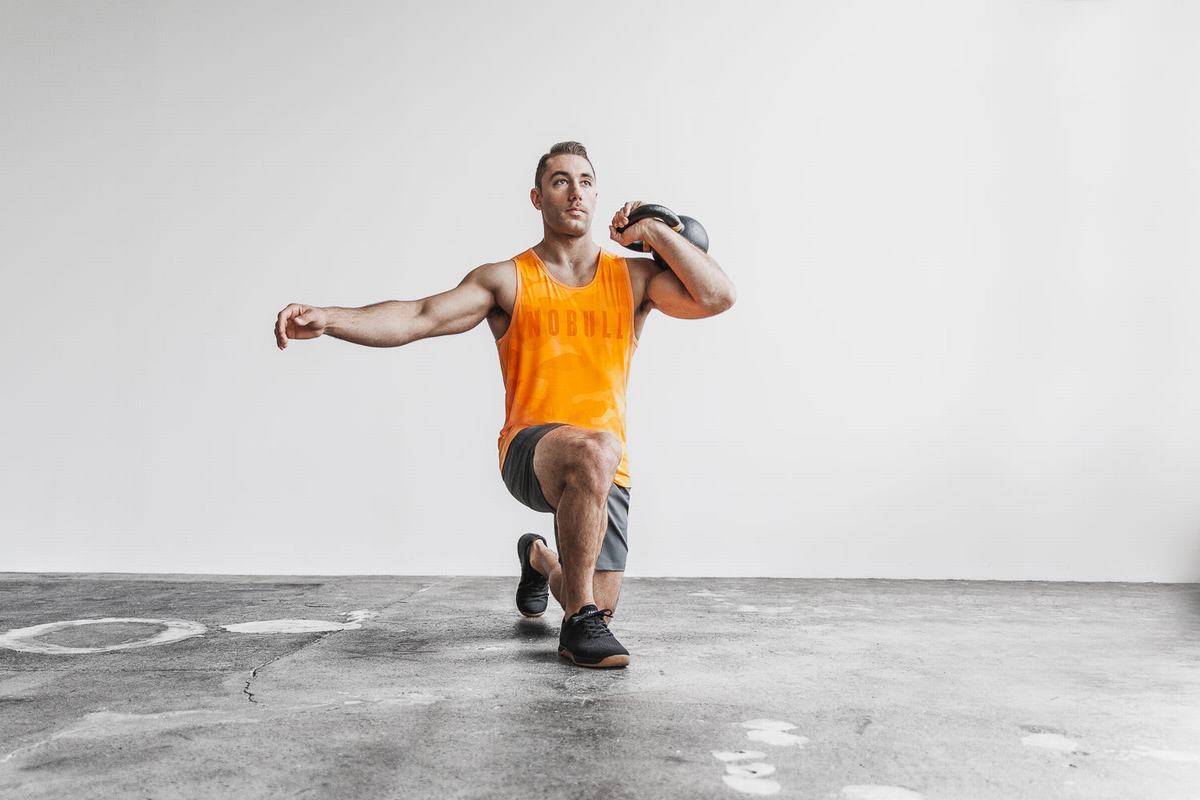 Orange Camo Men\'s Nobull Neon Tank Tops | USA731426