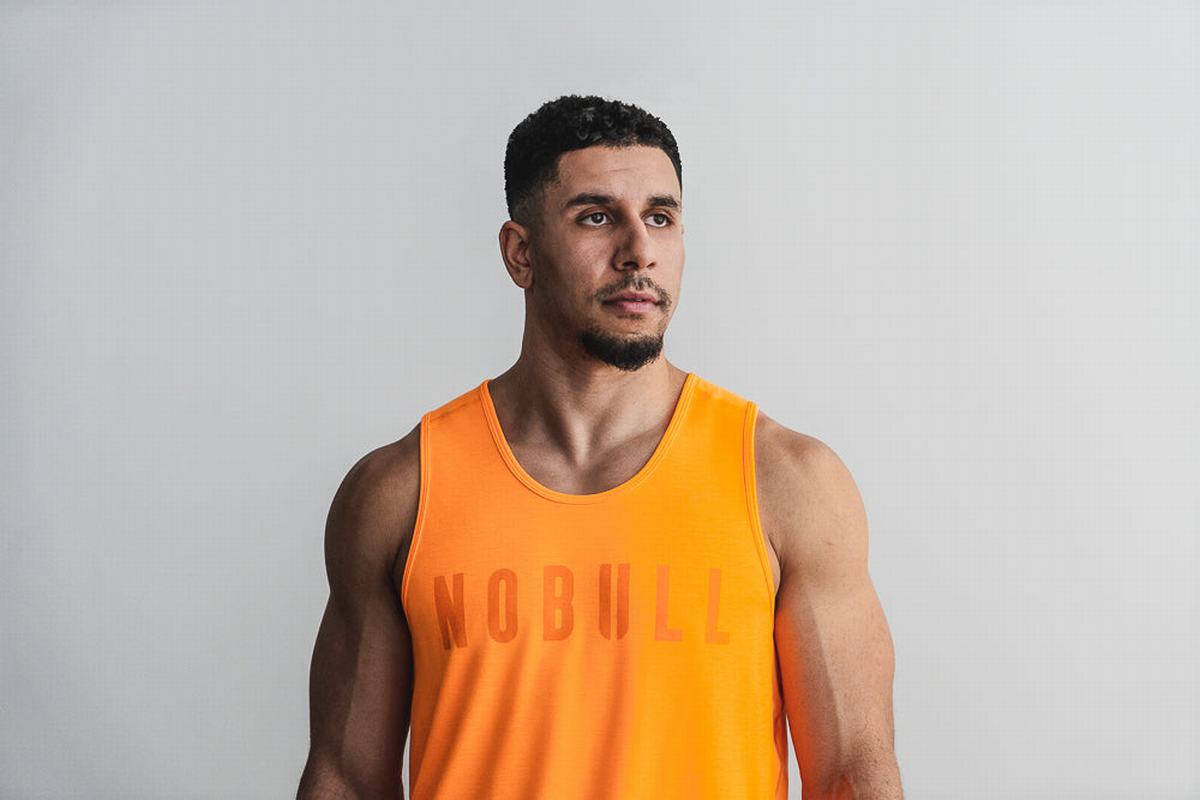 Orange Men\'s Nobull Neon Tank Tops | USA107864