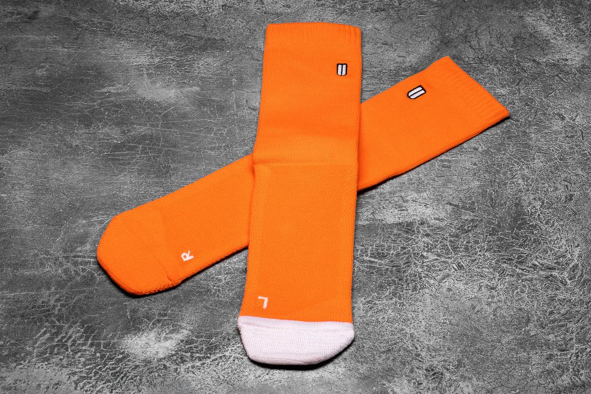 Orange White Men's Nobull Crew Neon Socks | USA502986