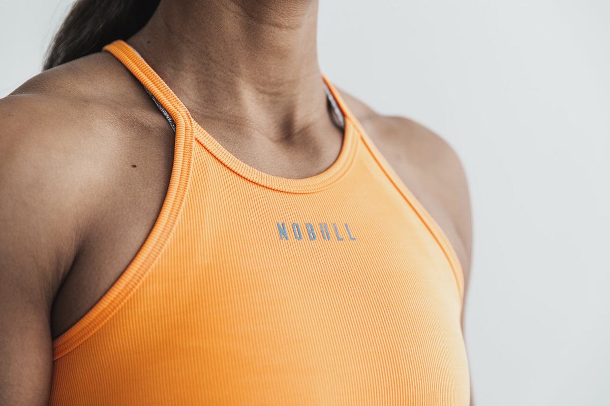 Orange Women's Nobull Halter Neon Ribbed Tank Tops | USA917802