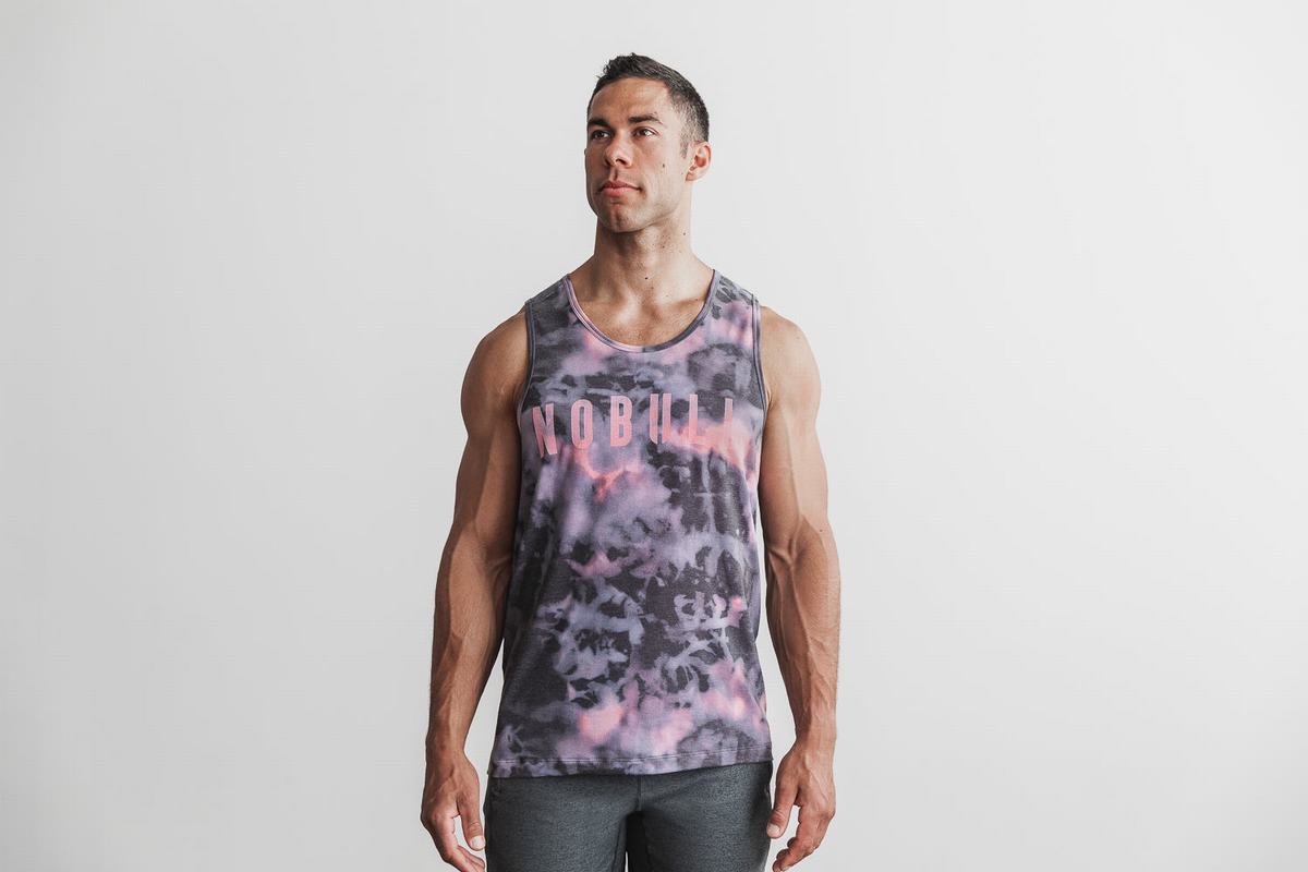 Pink Black Men\'s Nobull Tie-Dye Tank Tops | USA153629