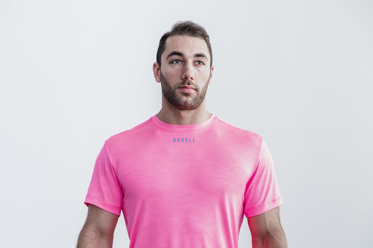 Pink Camo Men's Nobull Lightweight Textured T Shirts | USA053169