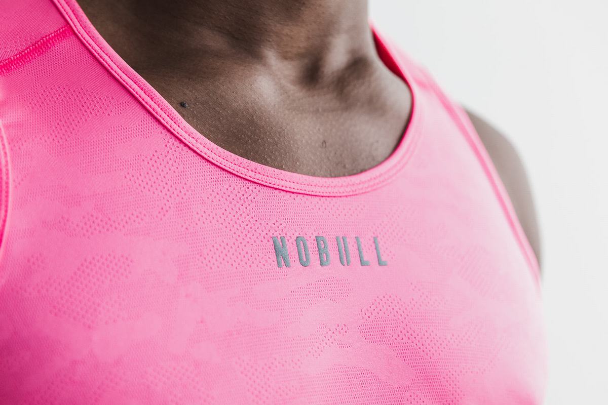 Pink Camo Men's Nobull Lightweight Textured Neon Tank Tops | USA642075