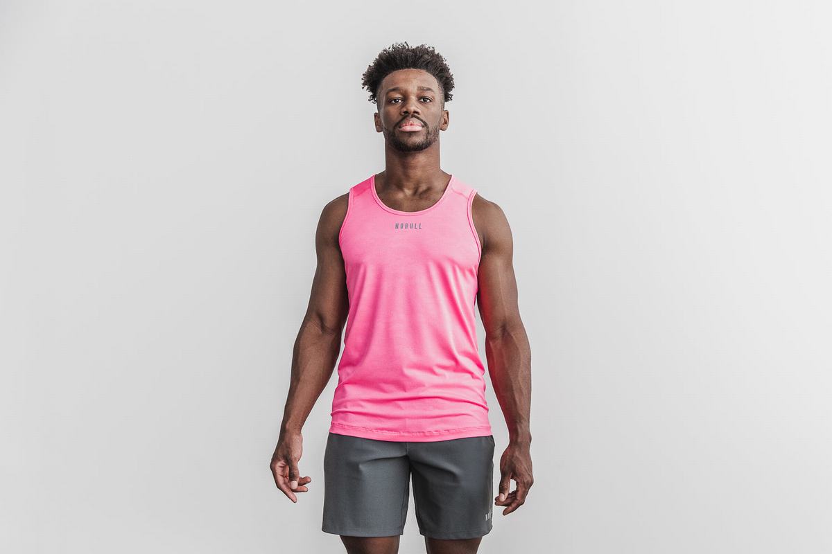 Pink Camo Men\'s Nobull Lightweight Textured Neon Tank Tops | USA642075