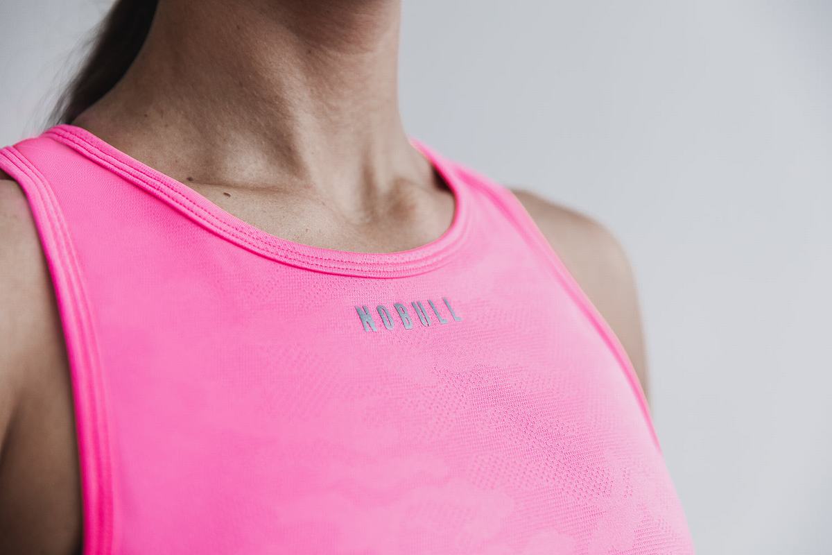 Pink Camo Women's Nobull Lightweight Textured Neon Tank Tops | USA413025