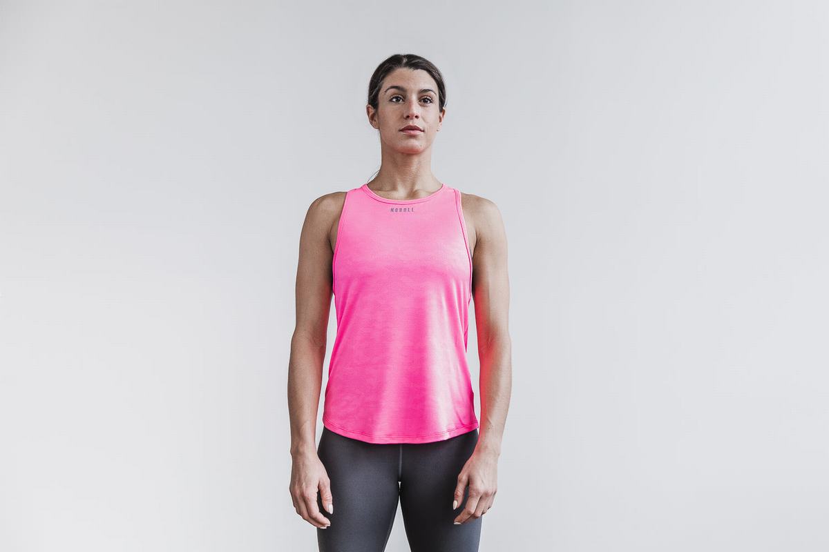 Pink Camo Women's Nobull Lightweight Textured Neon Tank Tops | USA413025