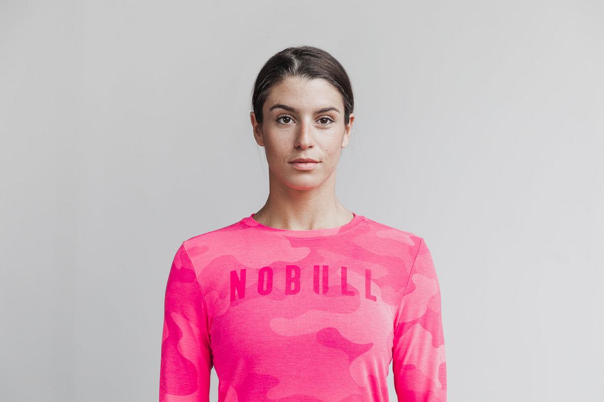 Pink Camo Women's Nobull Long Sleeves | USA284351