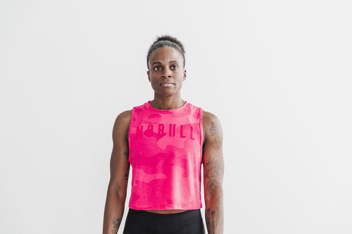 Pink Camo Women's Nobull Muscle Neon Tank Tops | USA012473