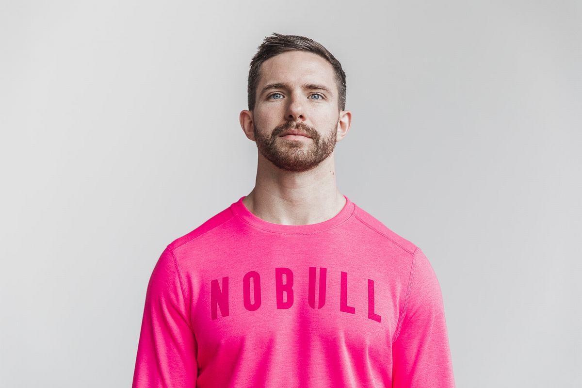 Pink Men's Nobull Crew Neon Sweatshirts | USA918240