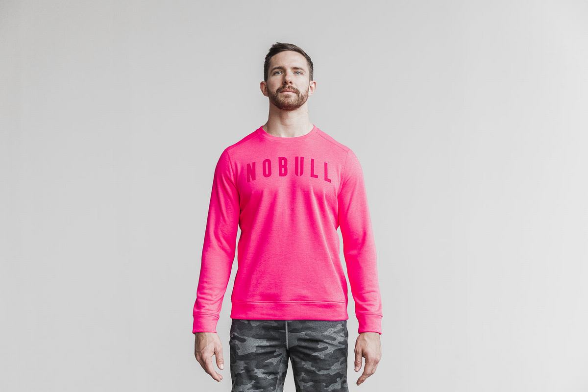 Pink Men's Nobull Crew Neon Sweatshirts | USA918240