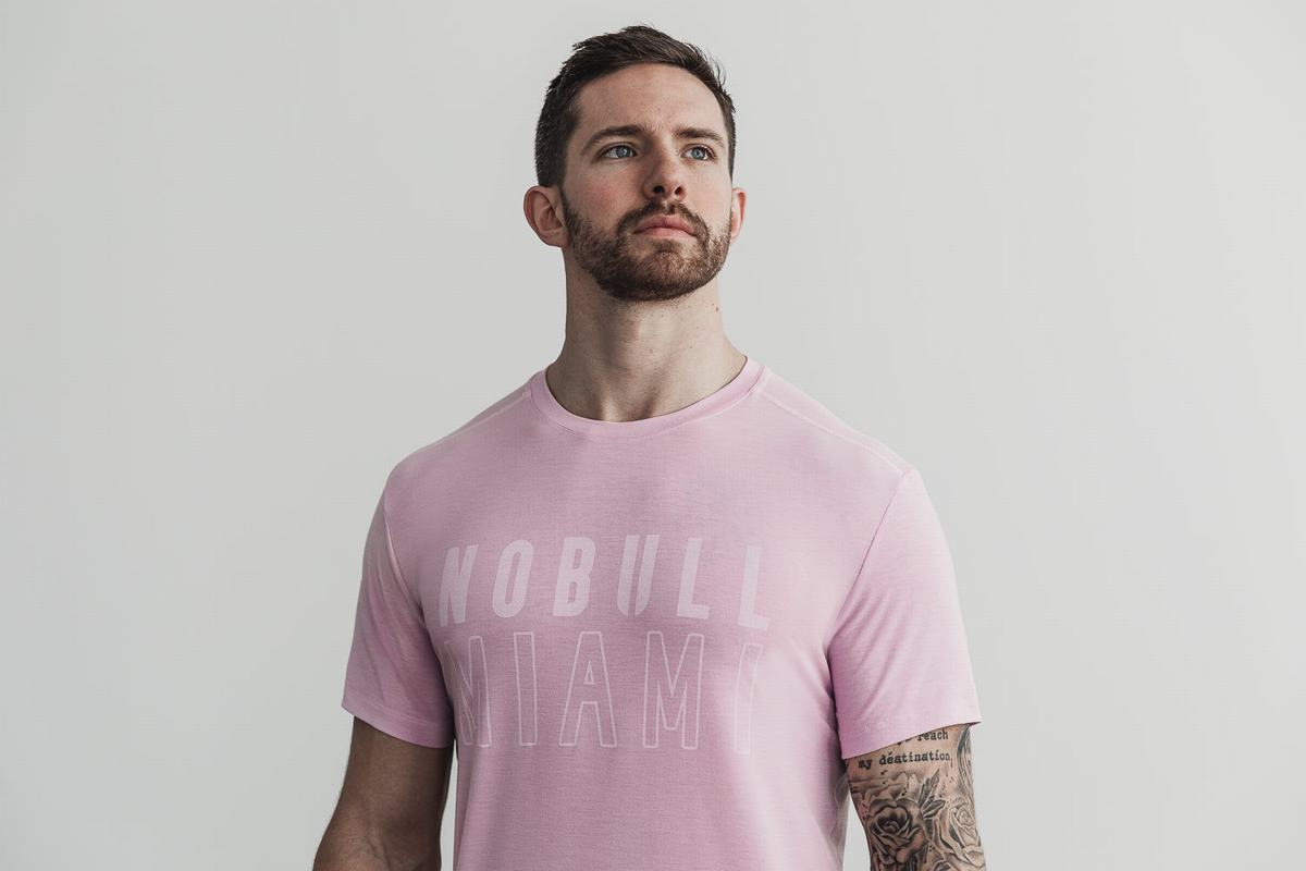 Pink Men's Nobull Miami T Shirts | USA903147