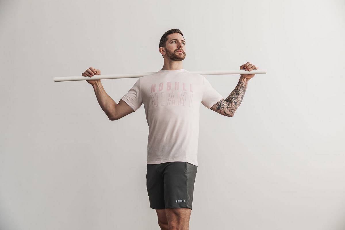 Pink Men's Nobull Miami T Shirts | USA987412