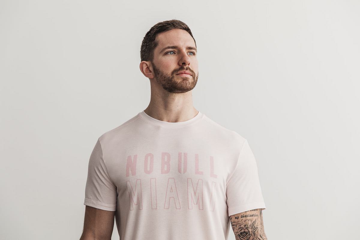 Pink Men\'s Nobull Miami T Shirts | USA987412