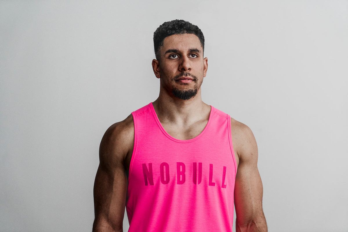 Pink Men's Nobull Neon Tank Tops | USA085249