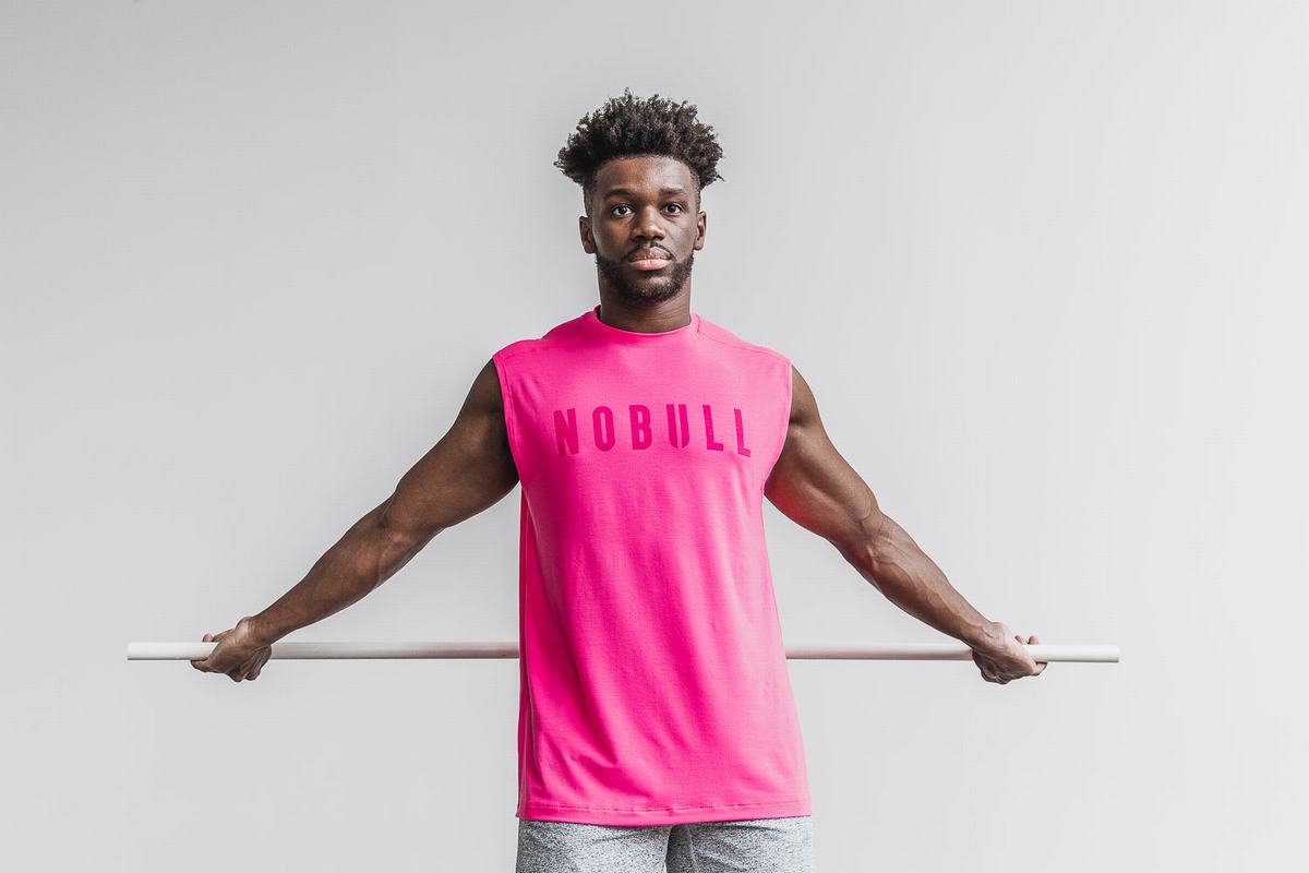 Pink Men\'s Nobull Sleeveless T Shirts | USA503172