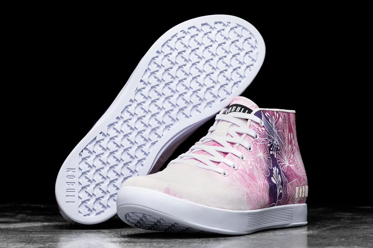 Pink White Men's Nobull Canvas Mid Trainers | USA693501