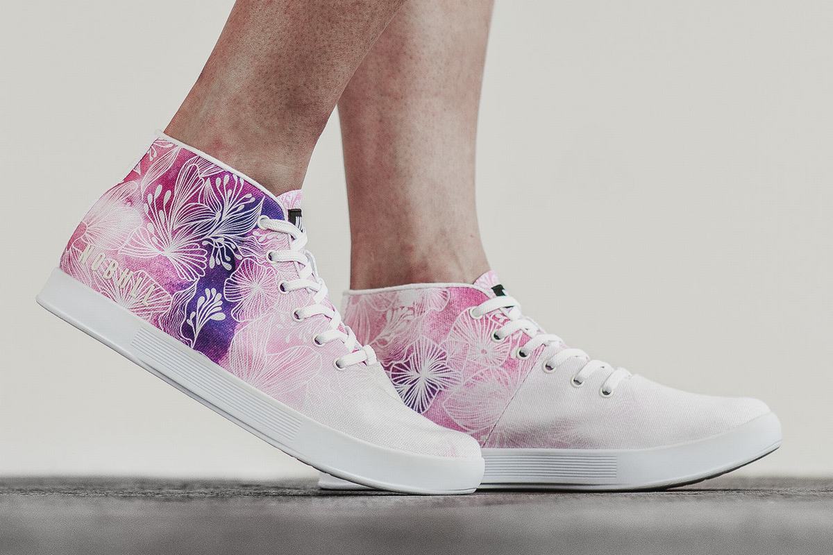 Pink White Women's Nobull Canvas Mid Trainers | USA750432