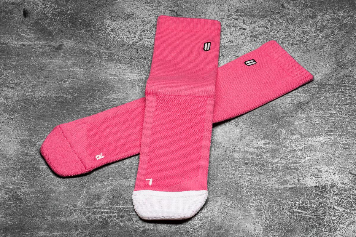 Pink White Women\'s Nobull Crew Neon Socks | USA617024