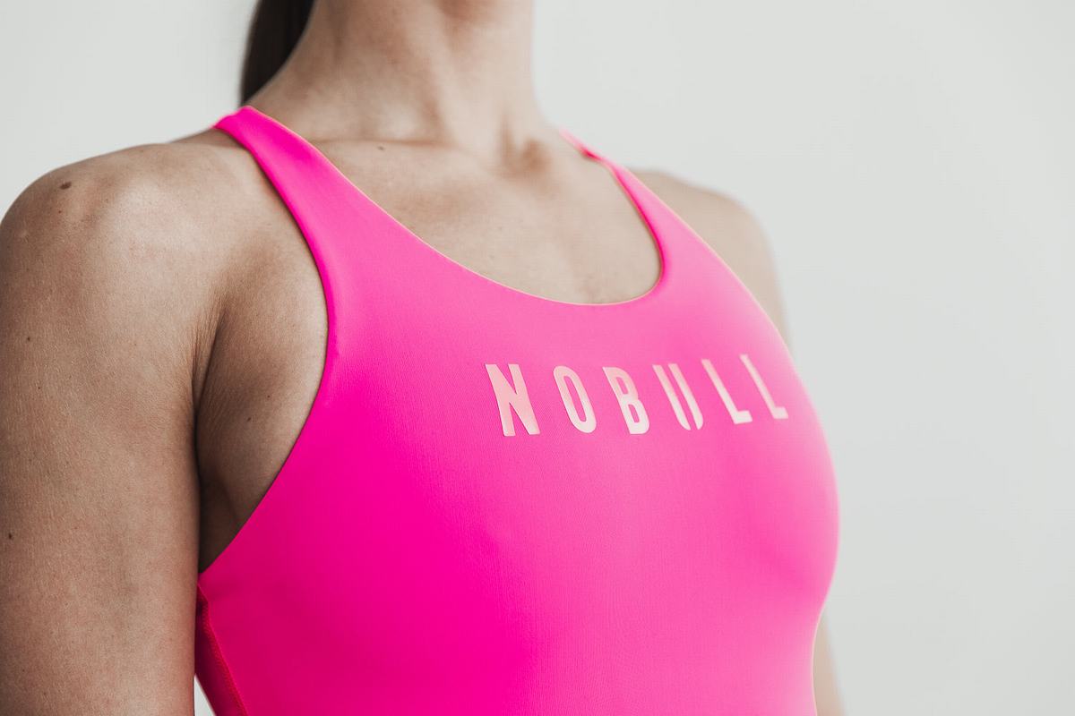 Pink Women's Nobull One Piece Neon Swimsuits | USA745061