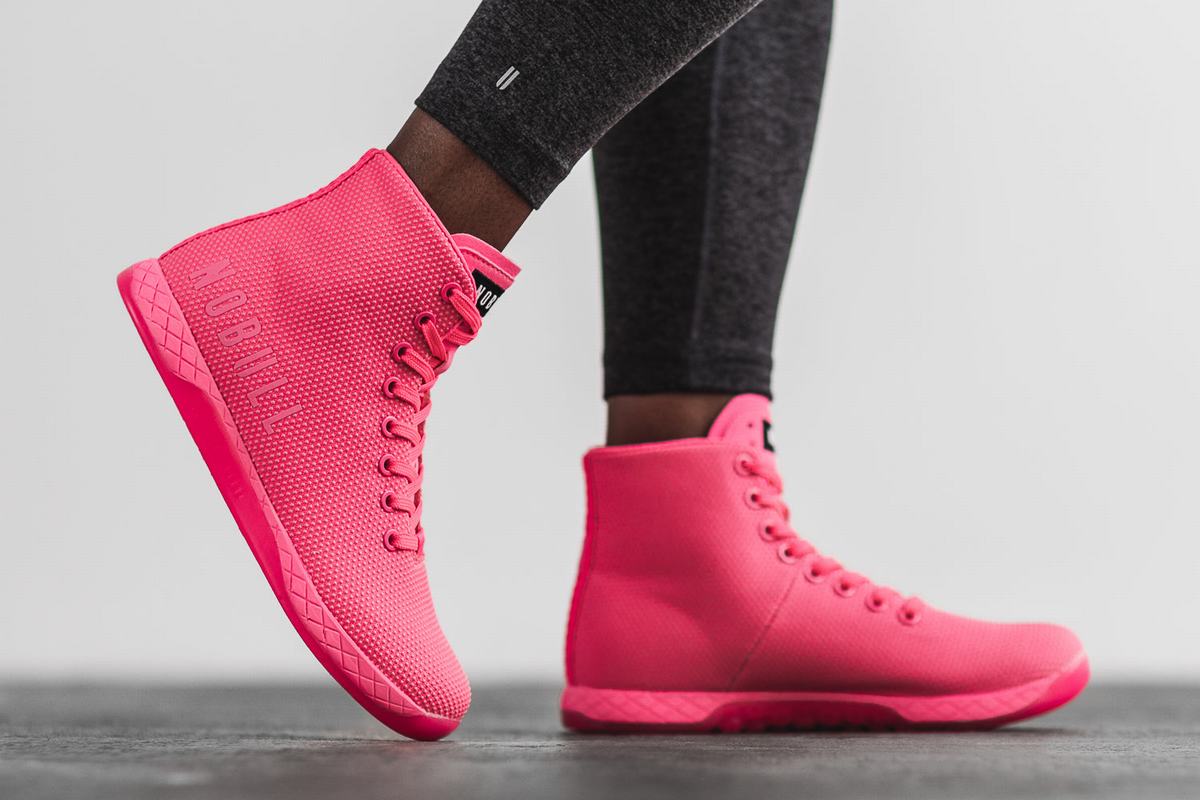 Pink Women's Nobull Superfabric High-Top Neon Trainers | USA641875