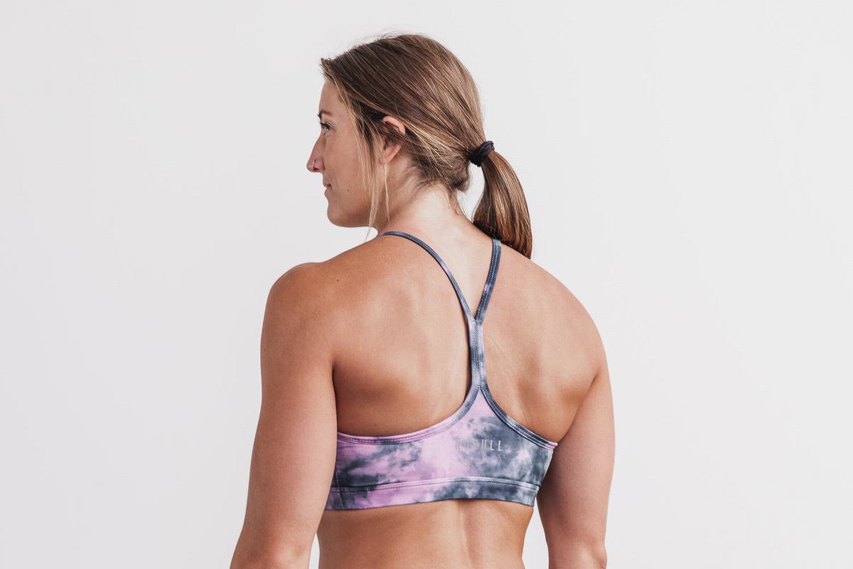 Pink Women's Nobull V-Neck Tie-Dye Sports Bras | USA369754