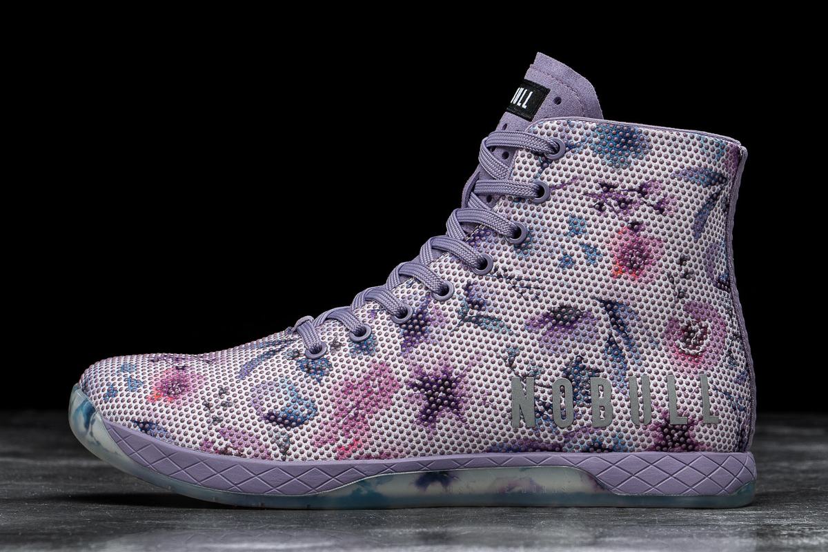 Purple Floral Women\'s Nobull Superfabric High-Top Trainers | USA391087