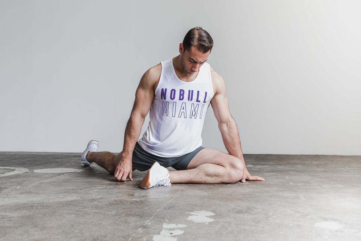 Purple Men's Nobull Miami Palm Tank Tops | USA305691