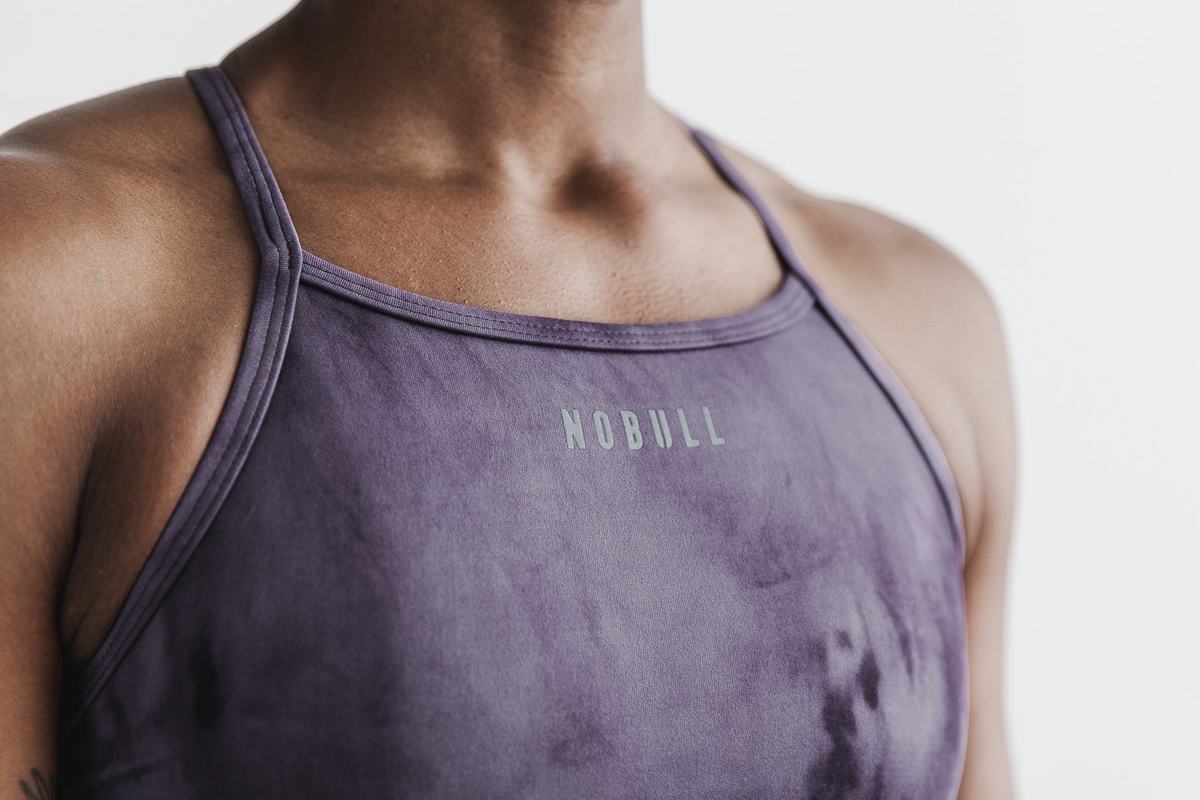 Purple Women's Nobull High-Neck Tie-Dye Sports Bras | USA479213