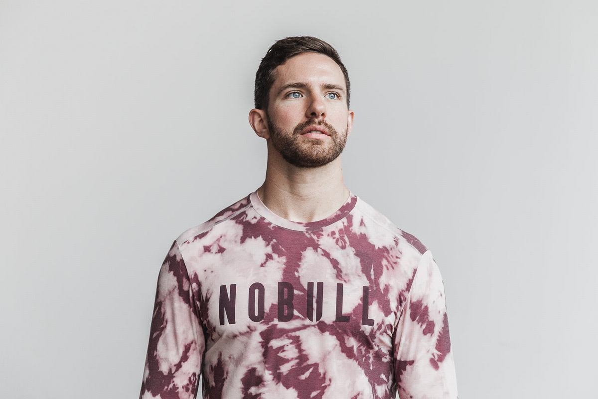 Rose Dark Red Men's Nobull Tie-Dye Long Sleeves | USA209374