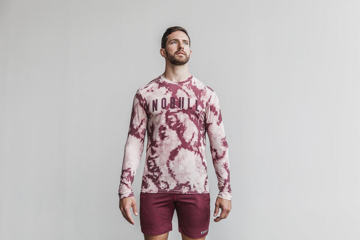 Rose Dark Red Men\'s Nobull Tie-Dye Long Sleeves | USA209374