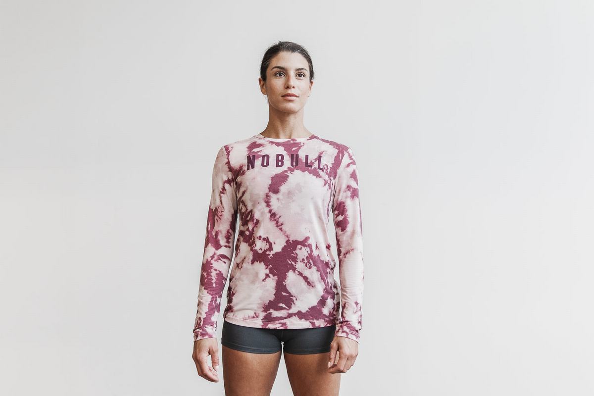 Rose Dark Red Women's Nobull Tie-Dye Long Sleeves | USA126085