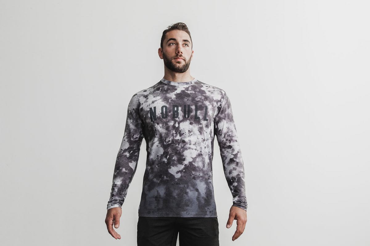 White Black Men\'s Nobull Dip-Dye Long Sleeves | USA264317