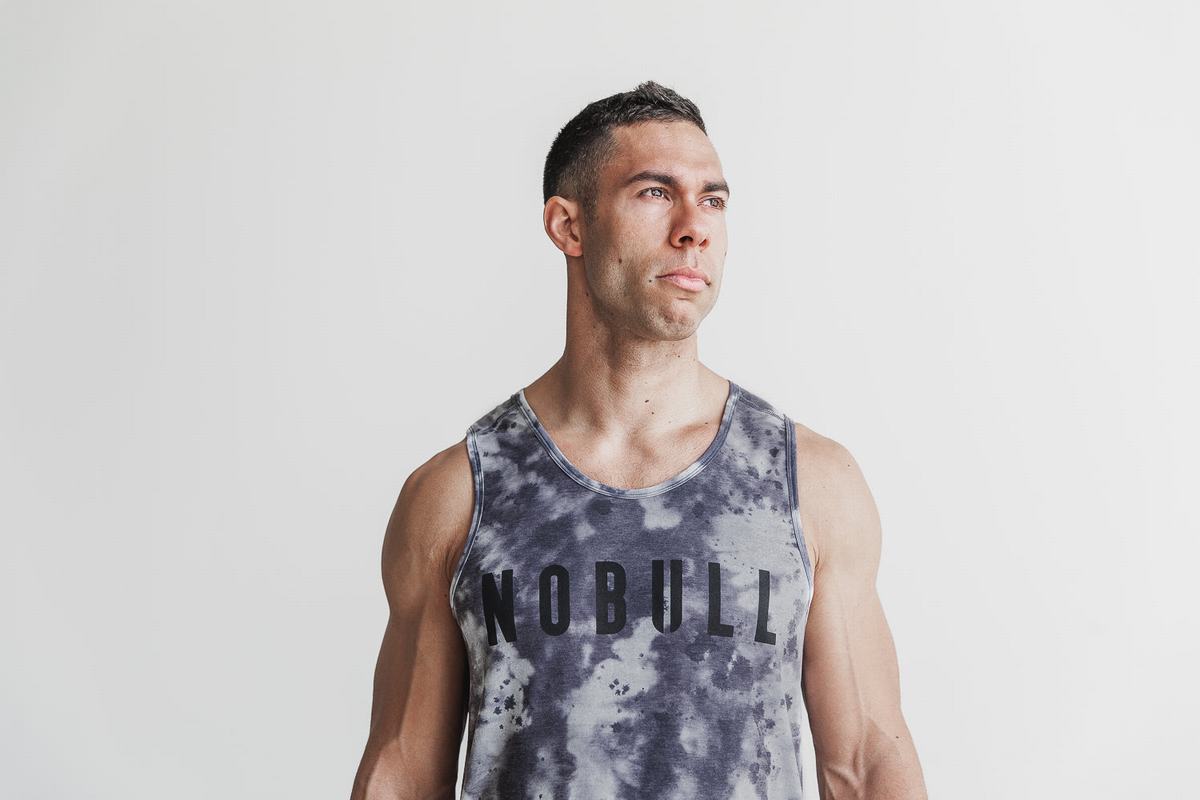 White Black Men\'s Nobull Tie-Dye Tank Tops | USA126098