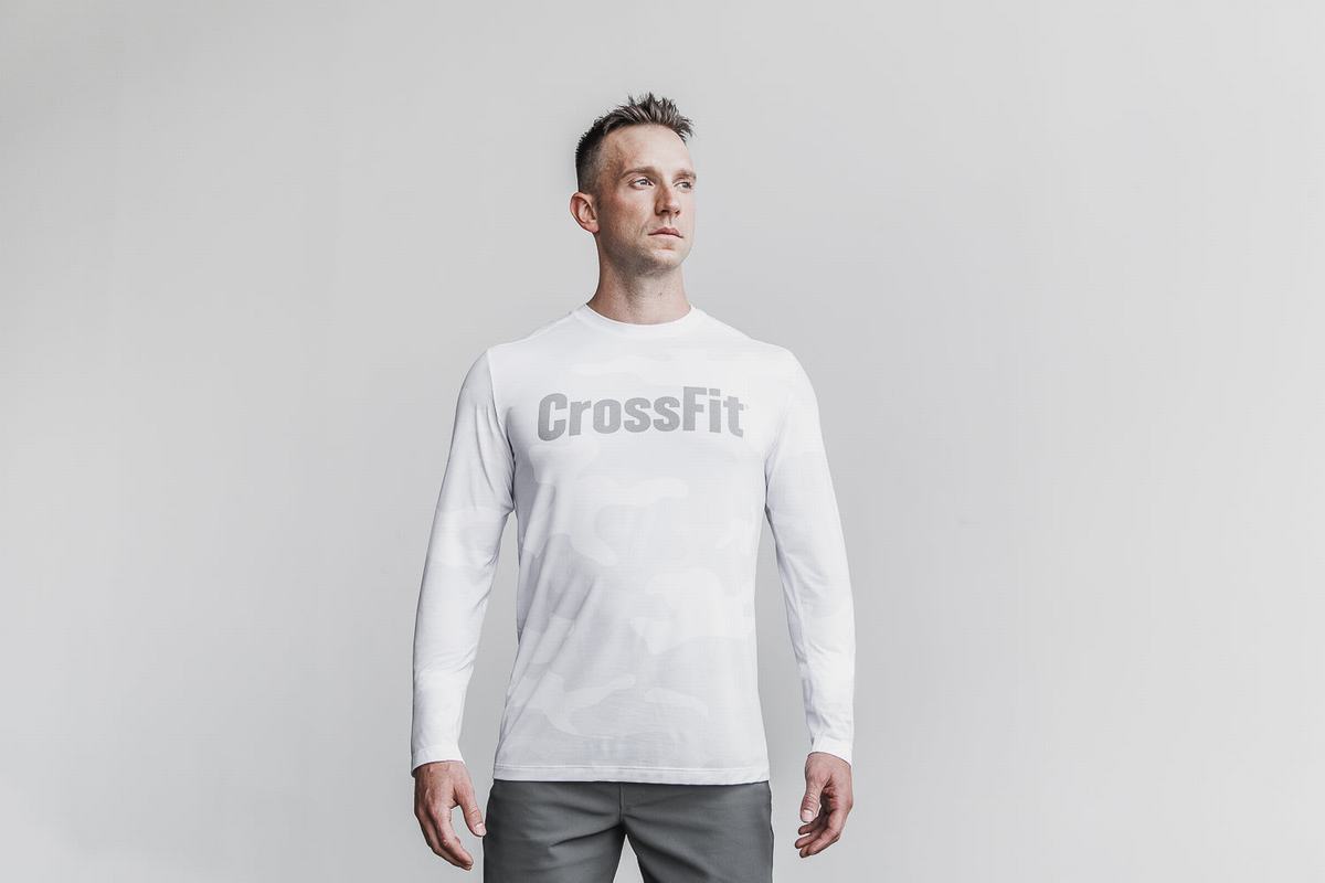 White Camo Men\'s Nobull Crossfit® Long Sleeves | USA680291