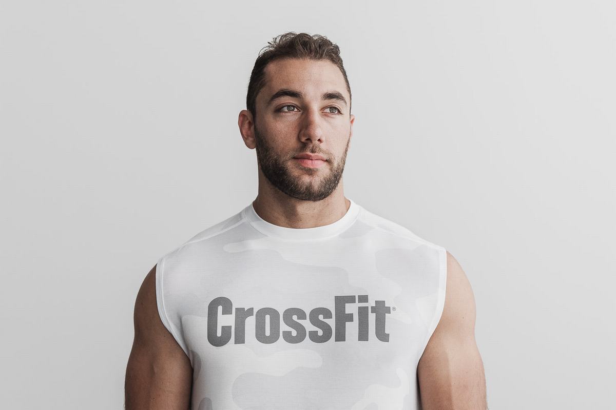 White Camo Men\'s Nobull Crossfit® Sleeveless T Shirts | USA852704