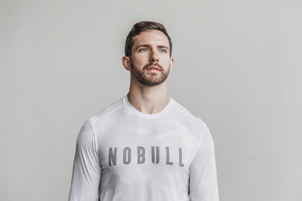 White Camo Men's Nobull Long Sleeves | USA960317