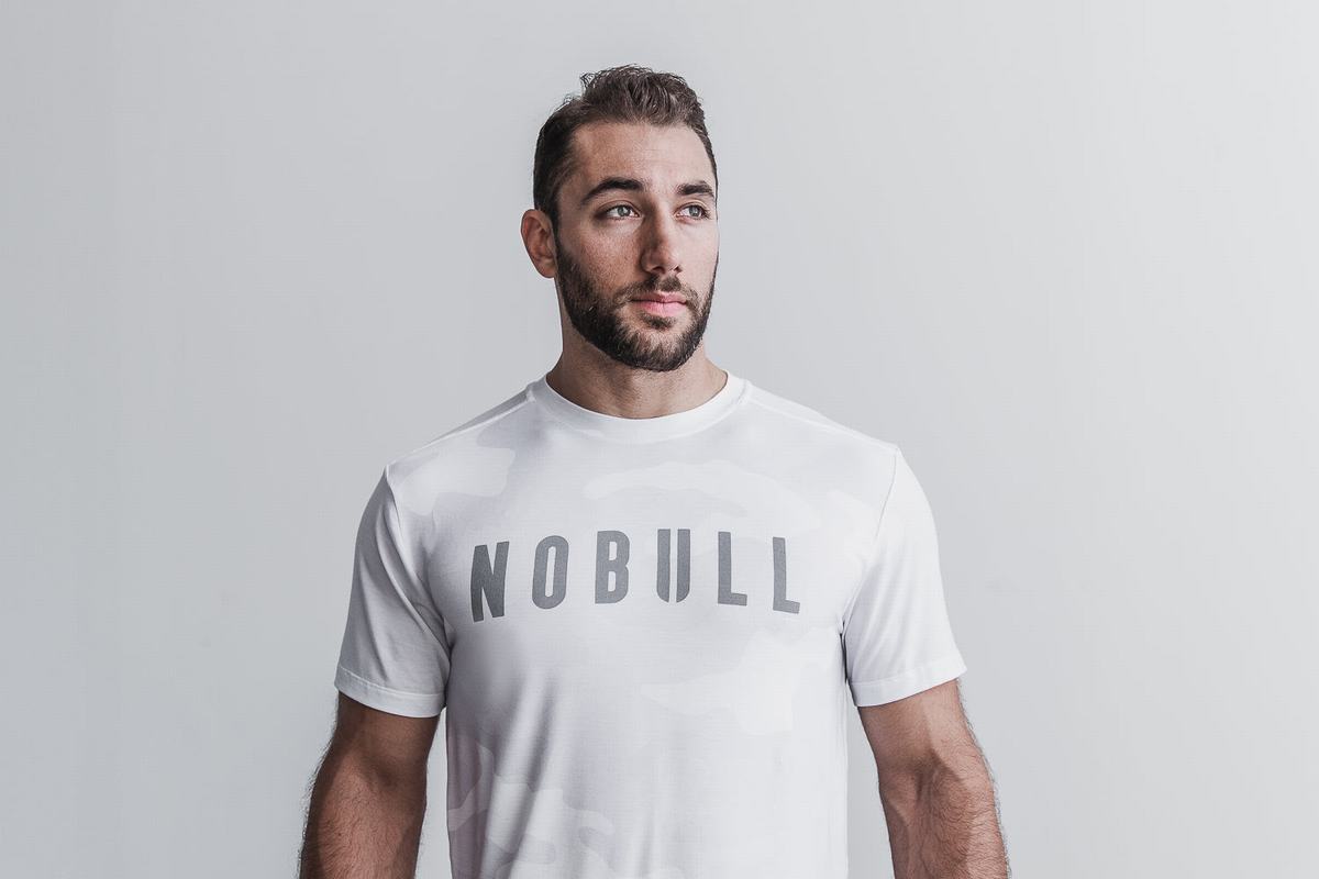 White Camo Men's Nobull T Shirts | USA710324