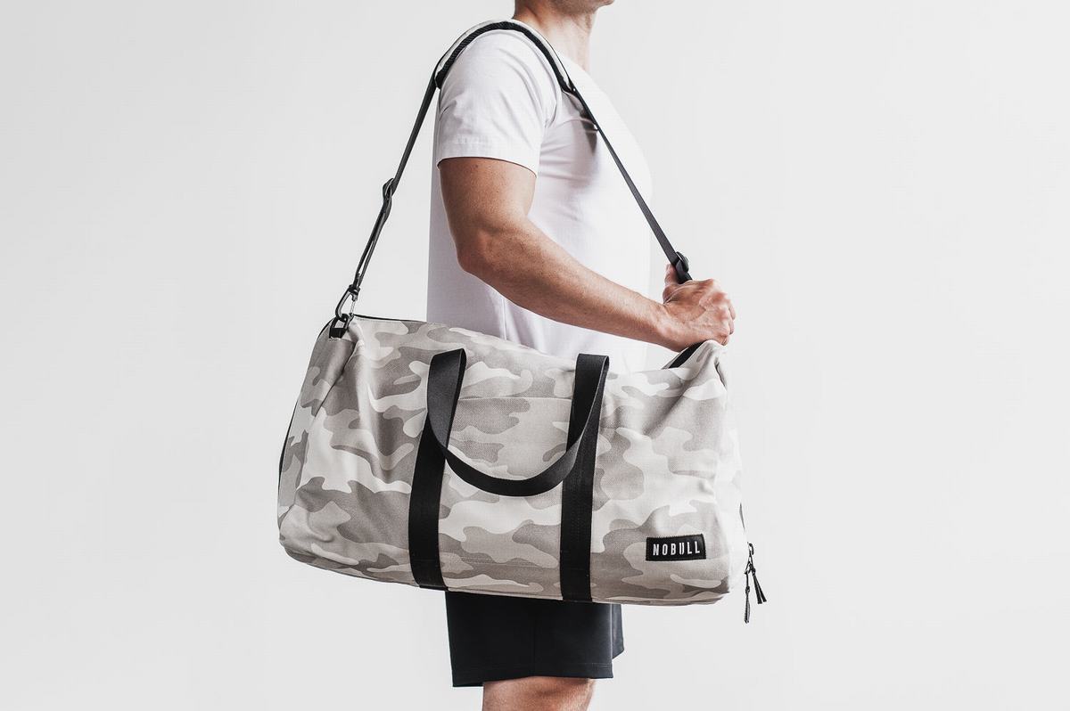 White Camo Men's Nobull Waxed Canvas Duffle | USA064271