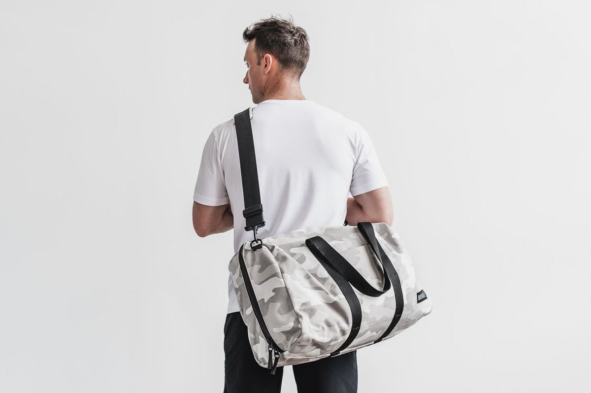 White Camo Men's Nobull Waxed Canvas Duffle | USA064271