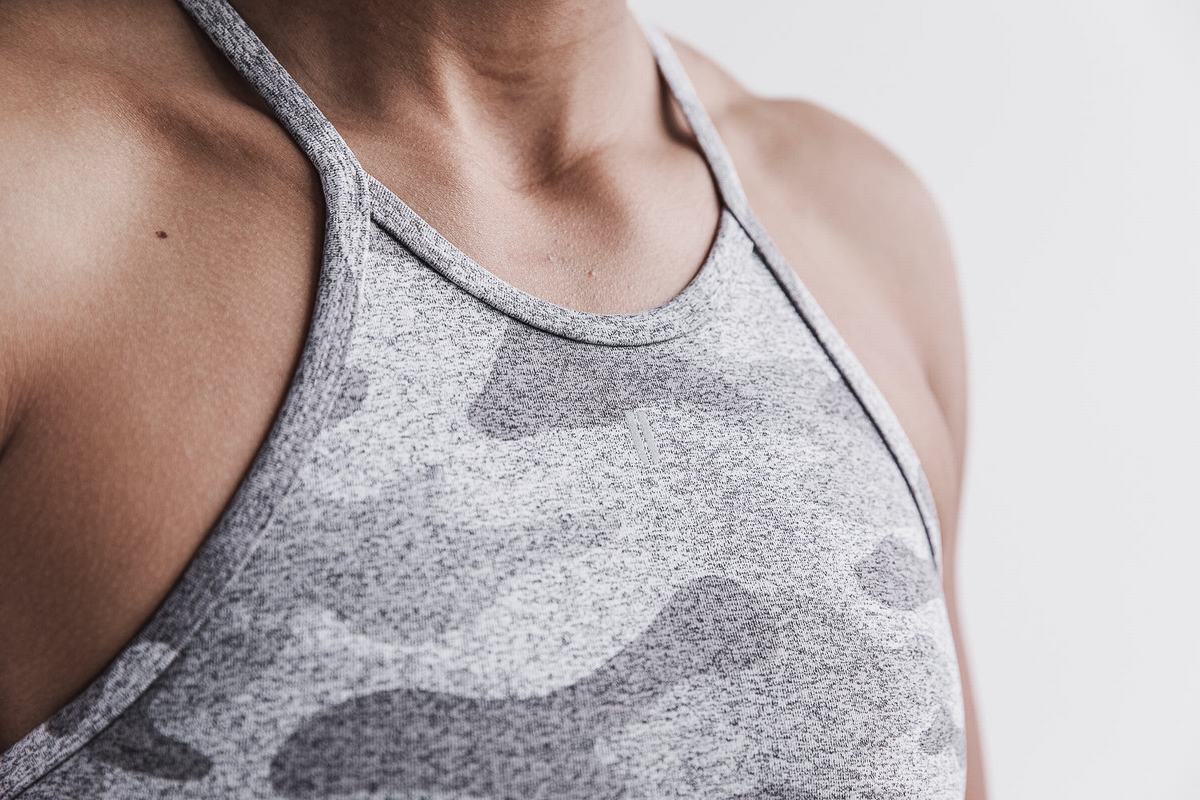 White Camo Women's Nobull Halter Plush Heather Sports Bras | USA826439