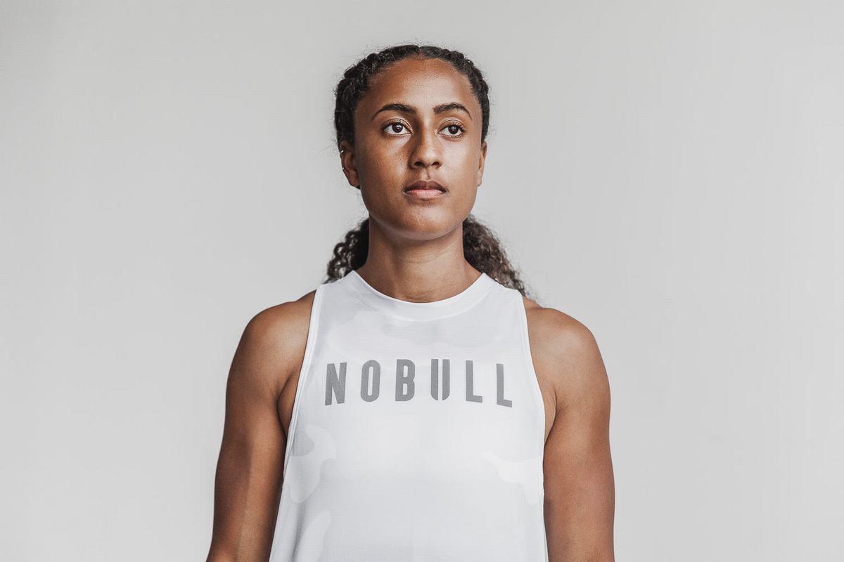 White Camo Women's Nobull High-Neck Tank Tops | USA587269