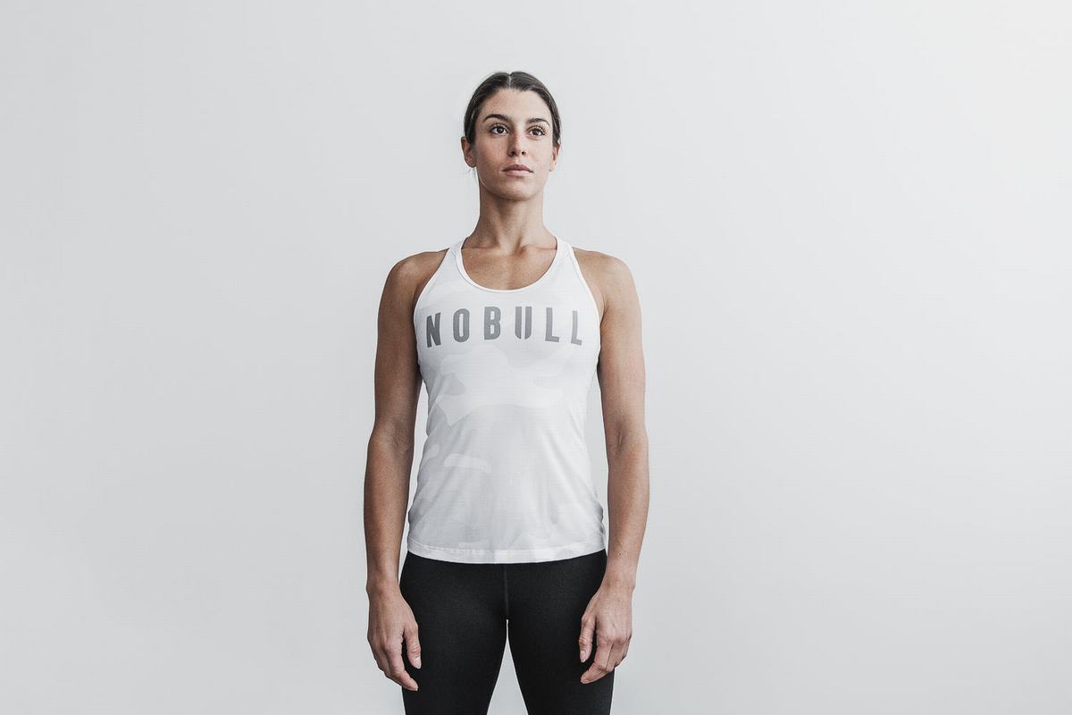 White Camo Women's Nobull Racerback Tank Tops | USA693452