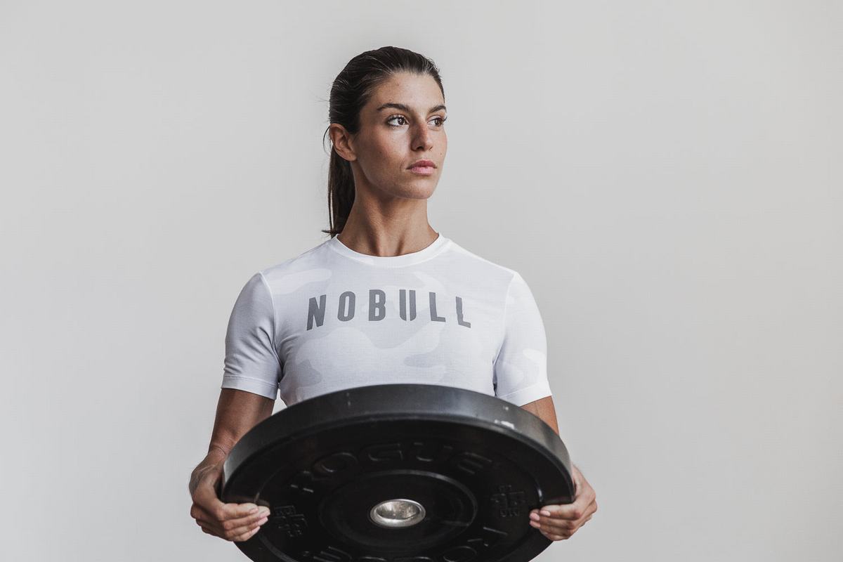 White Camo Women's Nobull T Shirts | USA783065