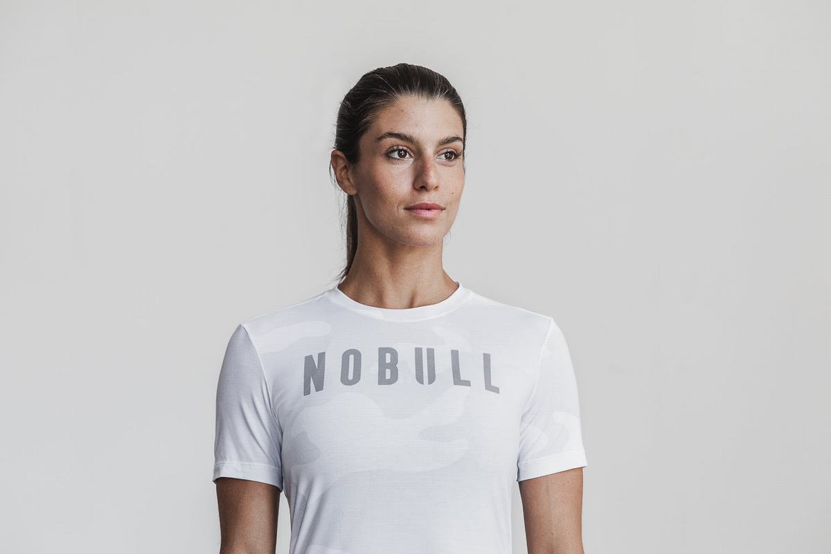 White Camo Women\'s Nobull T Shirts | USA783065