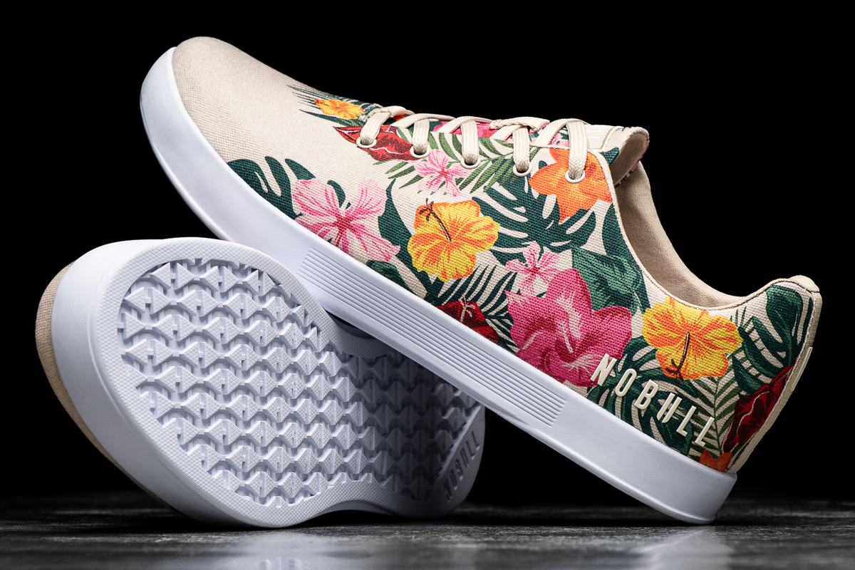 White Floral Men's Nobull Canvas Trainers | USA293751