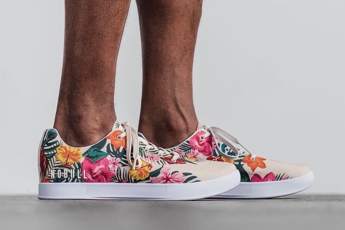 White Floral Men's Nobull Canvas Trainers | USA293751