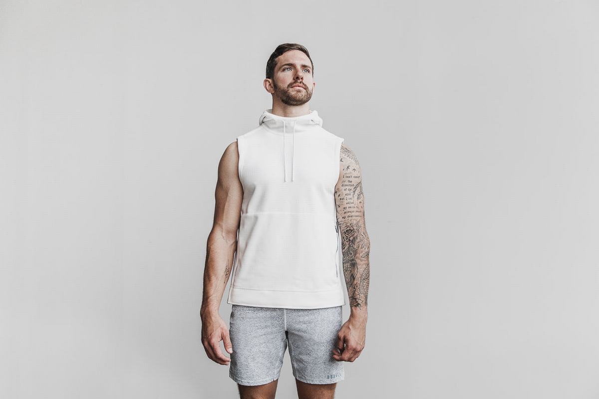 White Men\'s Nobull Arctic Sleeveless Pullover | USA903512