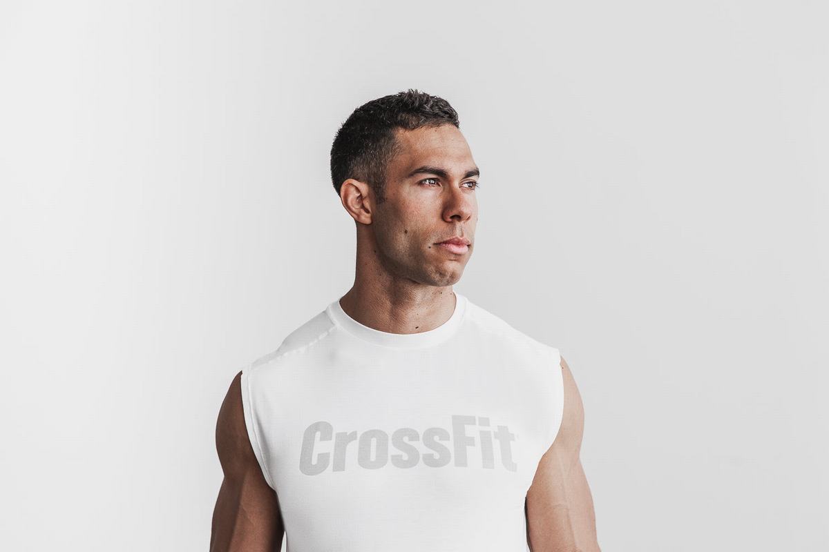 White Men\'s Nobull Crossfit® Sleeveless T Shirts | USA795360