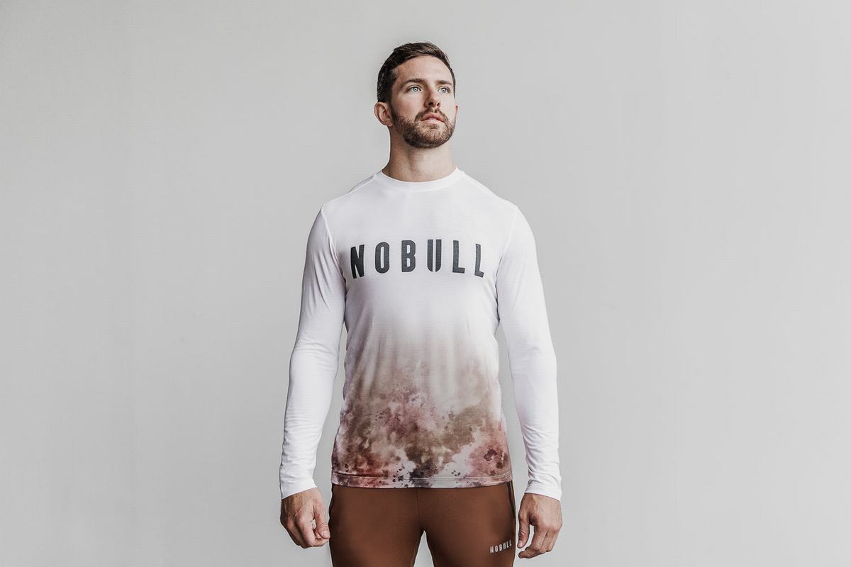 White Men\'s Nobull Dip-Dye Long Sleeves | USA452780