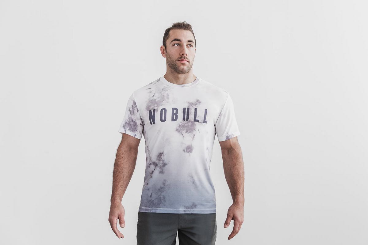 White Men\'s Nobull Dip-Dye T Shirts | USA281703